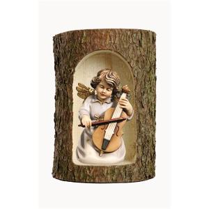 Bell angel with double-bass in a tree trunk