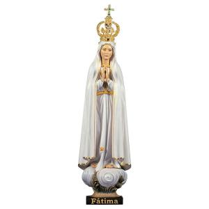 Our Lady of Fátima Pilgrim with crown metal and crystals - Linden wood carved