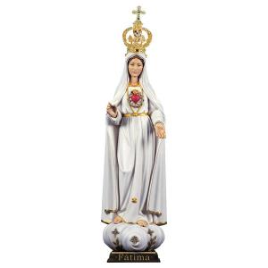 Sacred Heart of Mary Fátima with crown metal and crystals - Linden wood carved