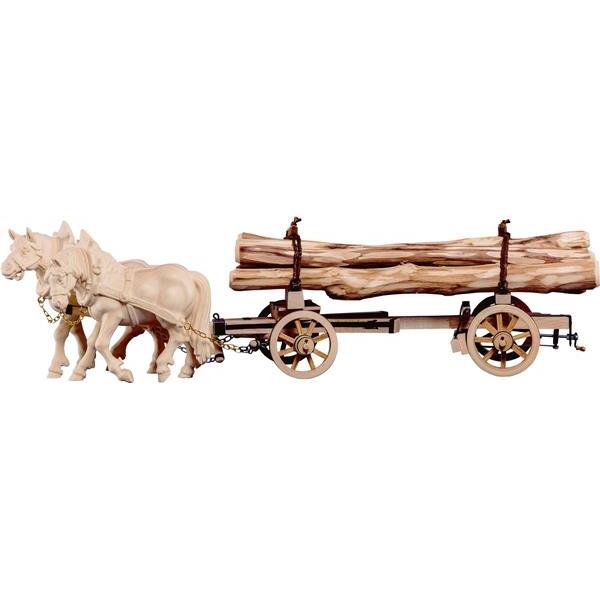 2 Zugpferde mit Holzwagen beschlagen - Natur
