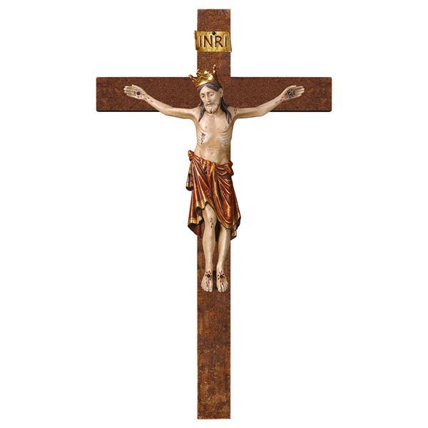 Kruzifix Romanisch mit Krone - Balken gerade - Antik Echtgolg