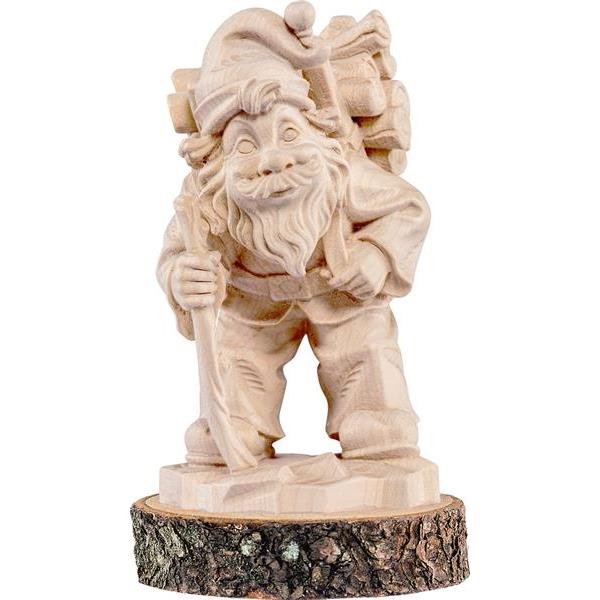 Gnome wood-bearer on pedestal - natural