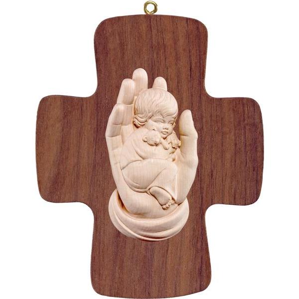 Cross with protecting hand boy - natural