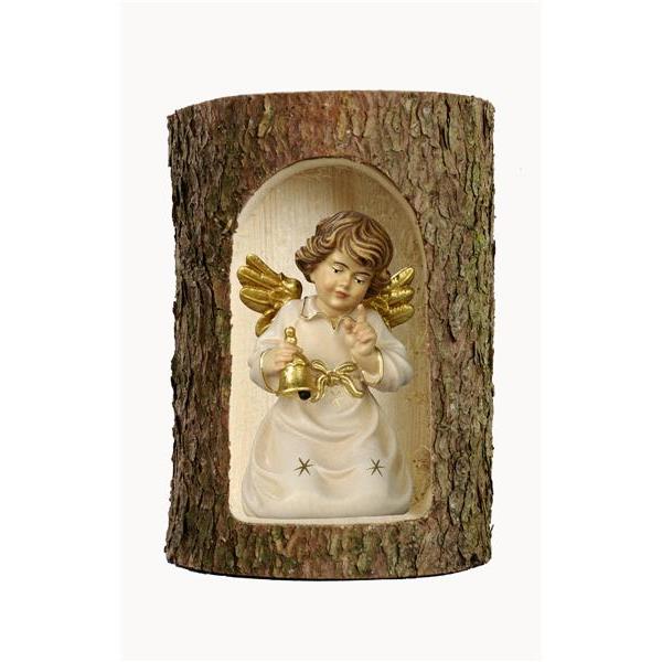 Bell angel with bell in a tree trunk - color