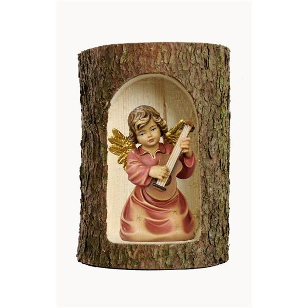 Bell angel with guitar in a tree trunk - color