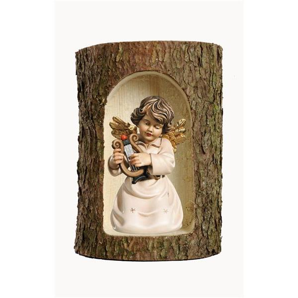 Bell angel with lyre in a tree trunk - color