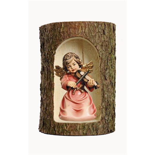 Bell angel with violin in a tree trunk - color