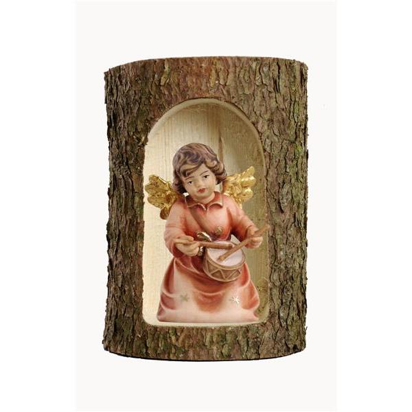 Bell angel with drum in a tree trunk - color