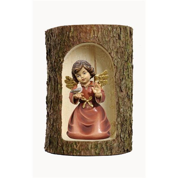 Bell angel with bird in a tree trunk - color