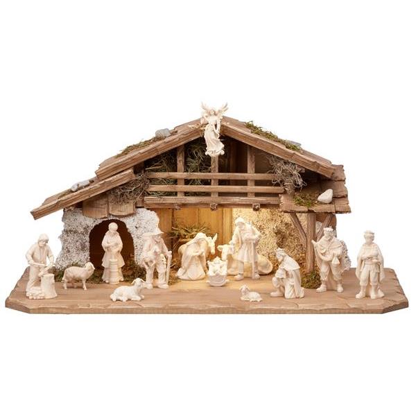 HE Nativity set 17 pcs - Alpine stable with lighting - natural