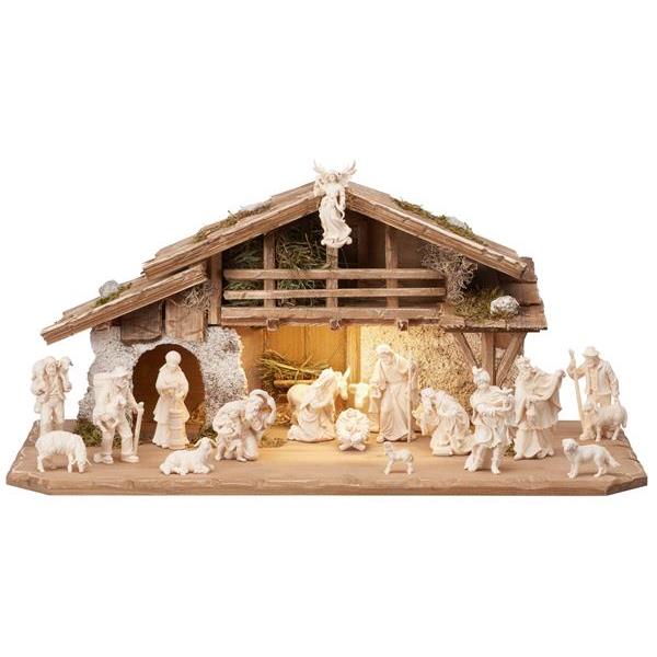 MA Nativity set 20 pcs - Alpine stable with lighting - natural
