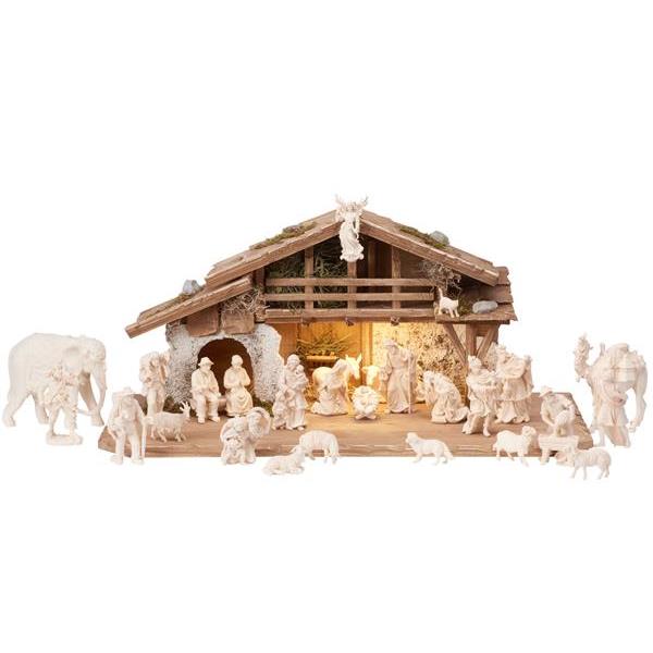 MA Nativity set 30 pcs - Alpine stable with lighting - natural