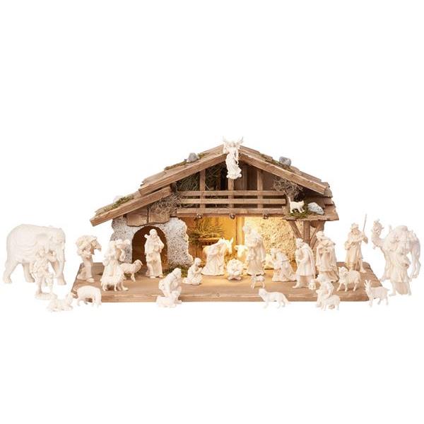 KO Nativity set 30 pcs - Alpine stable with lighting - natural