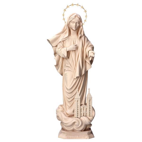Queen of Peace with church with Halo 12 stars brass - Linden wood carved - natural