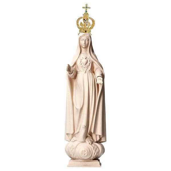 Sacred Heart of Mary of the Pilgrims with crown metal and crystals - Linden wood carved - natural