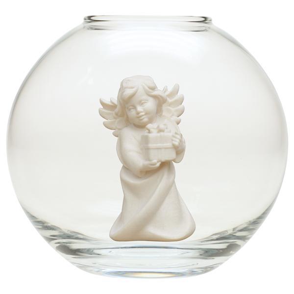Heart Angel with present - Glass sphere - natural