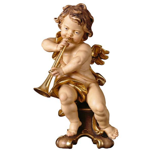 Cherub with trumpet on pedestal - color