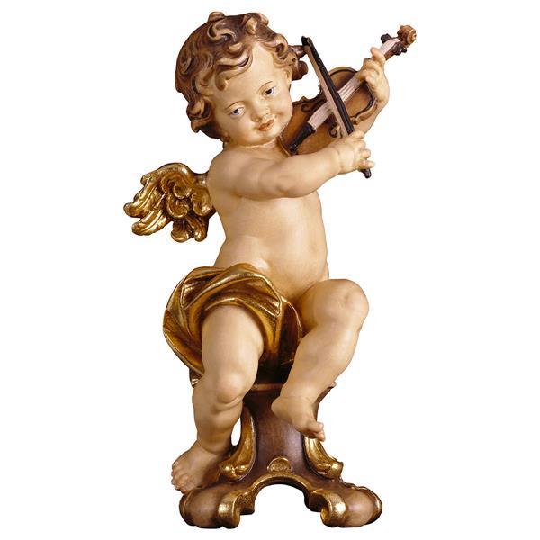 Cherub with violine on pedestal - color