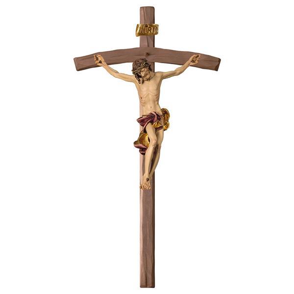 Crucifix Baroque - Cross bent - Linden wood carved - color