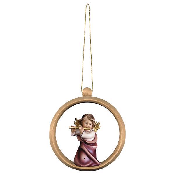 Heart Angel with flute - Wood sphere - color