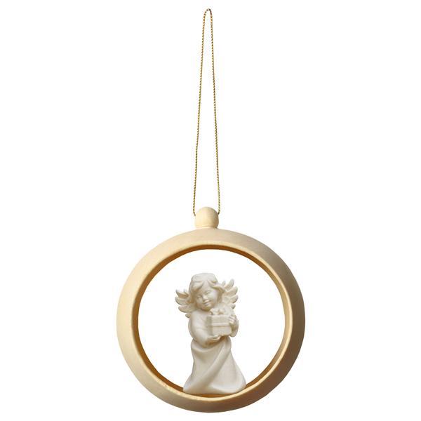 Heart Angel with present - Wood sphere - natural