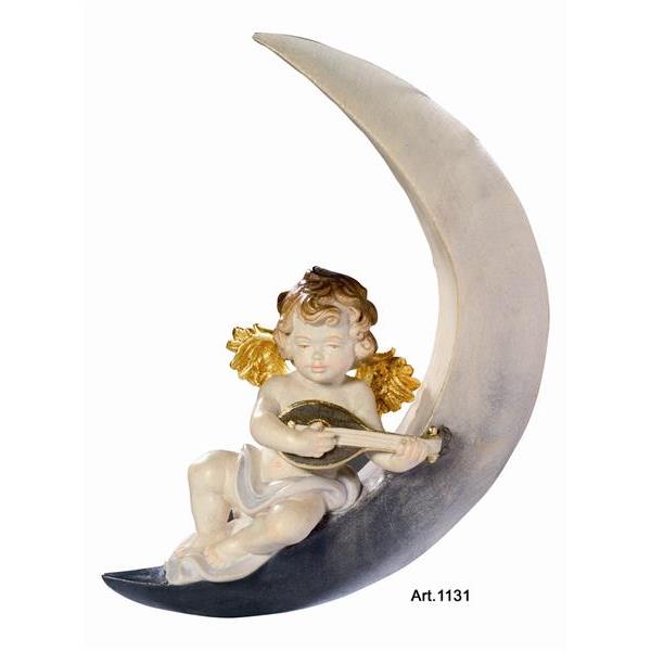 Putto on the moon with mandolin - water colors