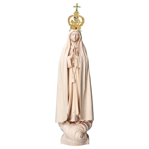 Madonna di Fátima Capelinha con corona metallo e cristalli - Legno di tiglio scolpito - naturale