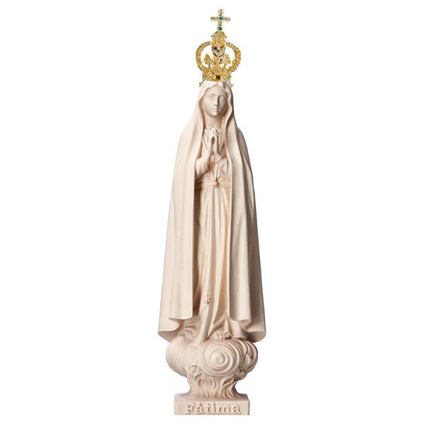 Madonna di Fátima Pellegrina con corona metallo e cristalli - Legno di tiglio scolpito - naturale
