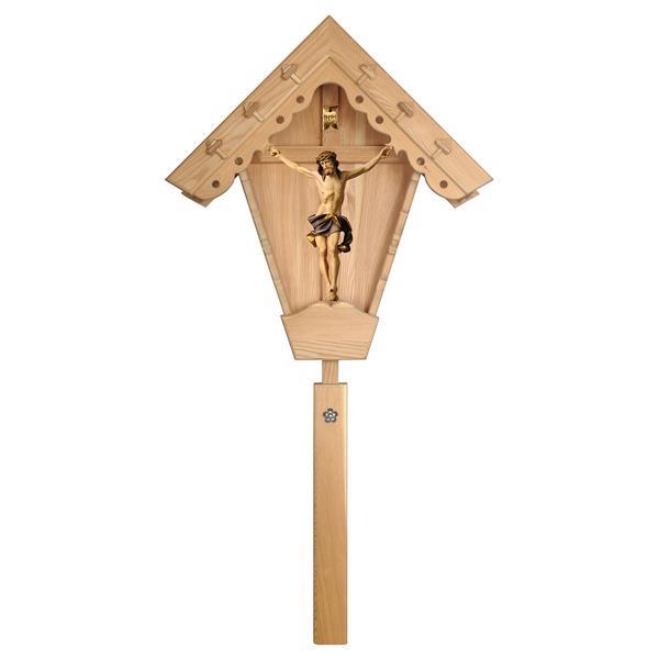 Crocifisso Nazareno - Croce da campo Larice - Legno di tiglio scolpito - colorato
