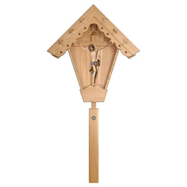 Crocifisso Barocco - Croce da campo Larice - Legno di tiglio scolpito - colorato