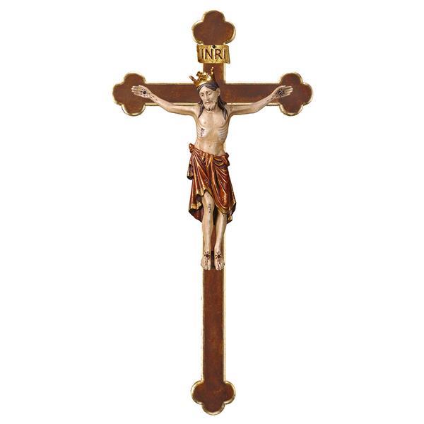 Crocifisso Romanico con corona - Croce Barocca - anticato oro zecchino